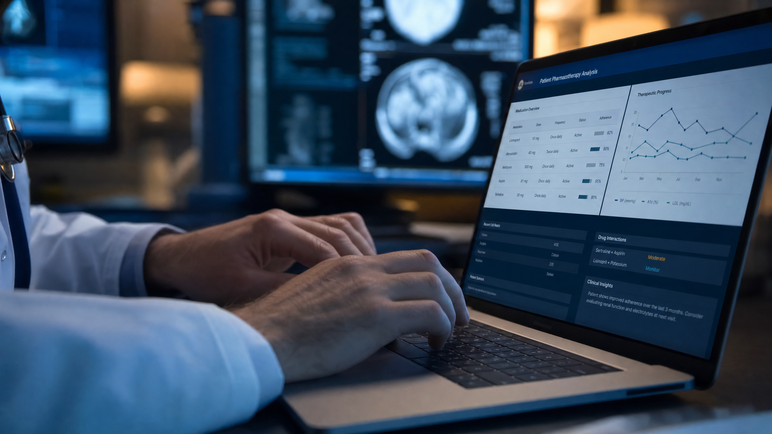Clinician reviewing drug interaction data